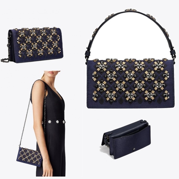 Tory Burch Handbags - NWT Tory Burch Cleo Embellished Fold-Over Clutch